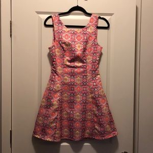 Pink, blue, and yellow dress